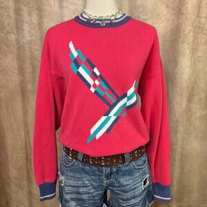Vintage Geometric Sweater 90s Knit Multicolor Long Sleeve Retro Academia School